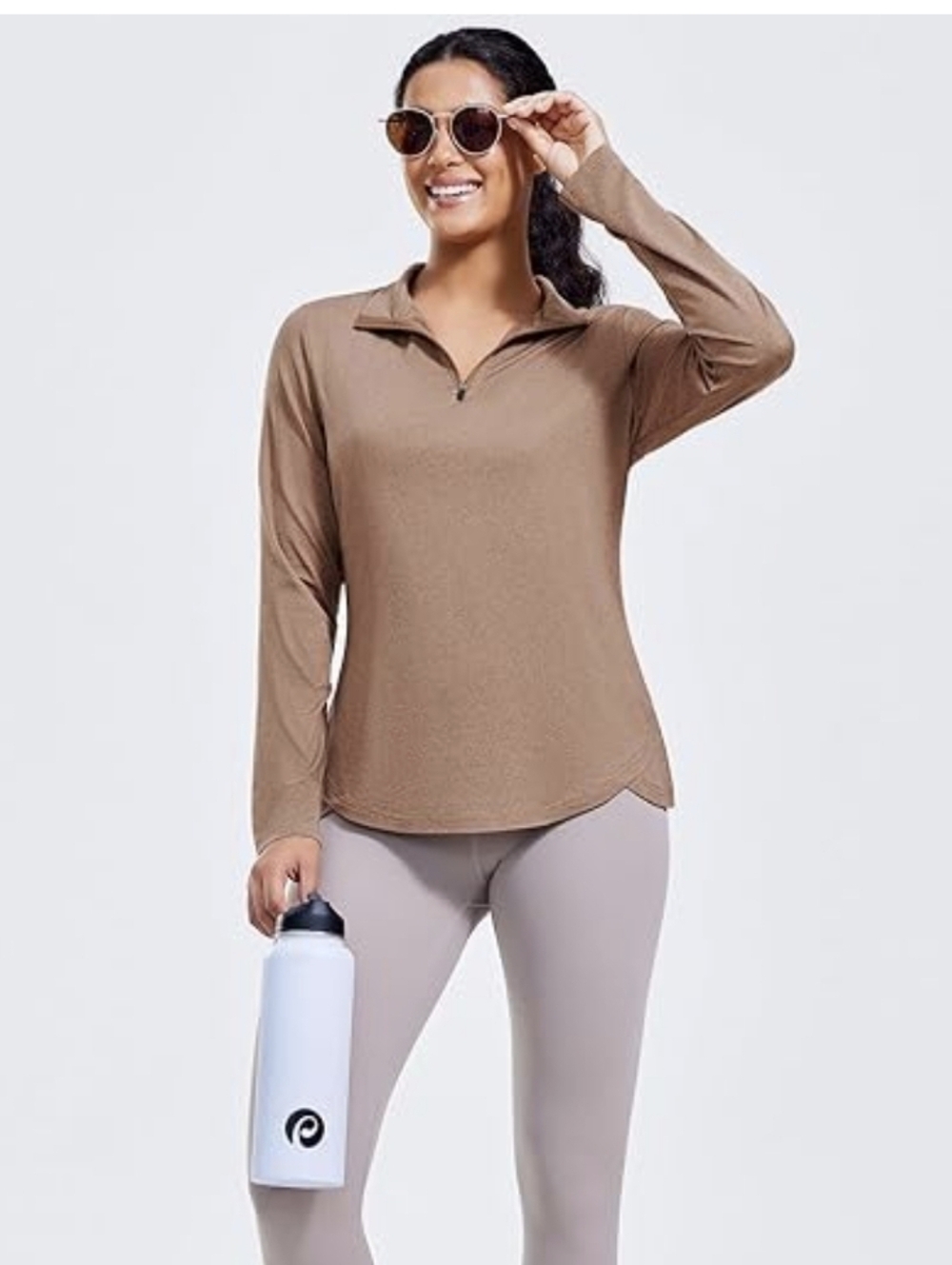 Nwt PINSPARK long Sleeve Workout Yoga Top Brown Mocha UPF 50 Boho Lululemon